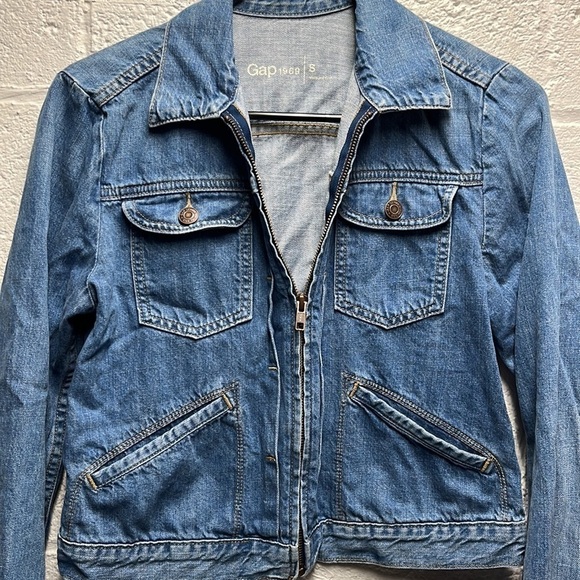 GAP Y2K 1969 cropped indigo wash full Zip Up Denim Jacket small - Picture 3 of 6